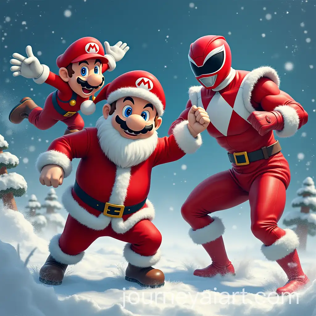 Santa-Claus-Super-Mario-and-Red-Power-Ranger-Performing-Action-Moves