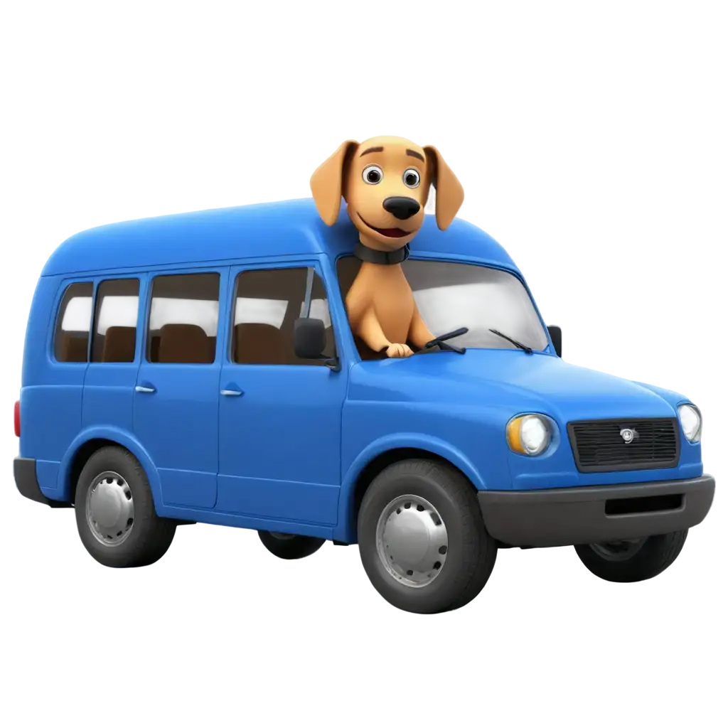 3D Dog driving a Blue bus