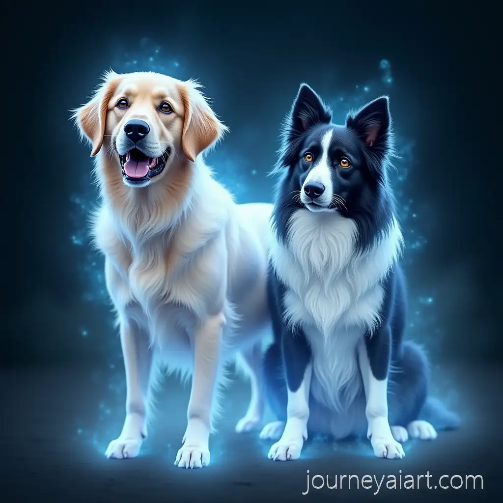 Glowing-Patronus-Dogs-Golden-Retriever-and-BlackandWhite-Border-Collie-in-Mystical-Fantasy-Light