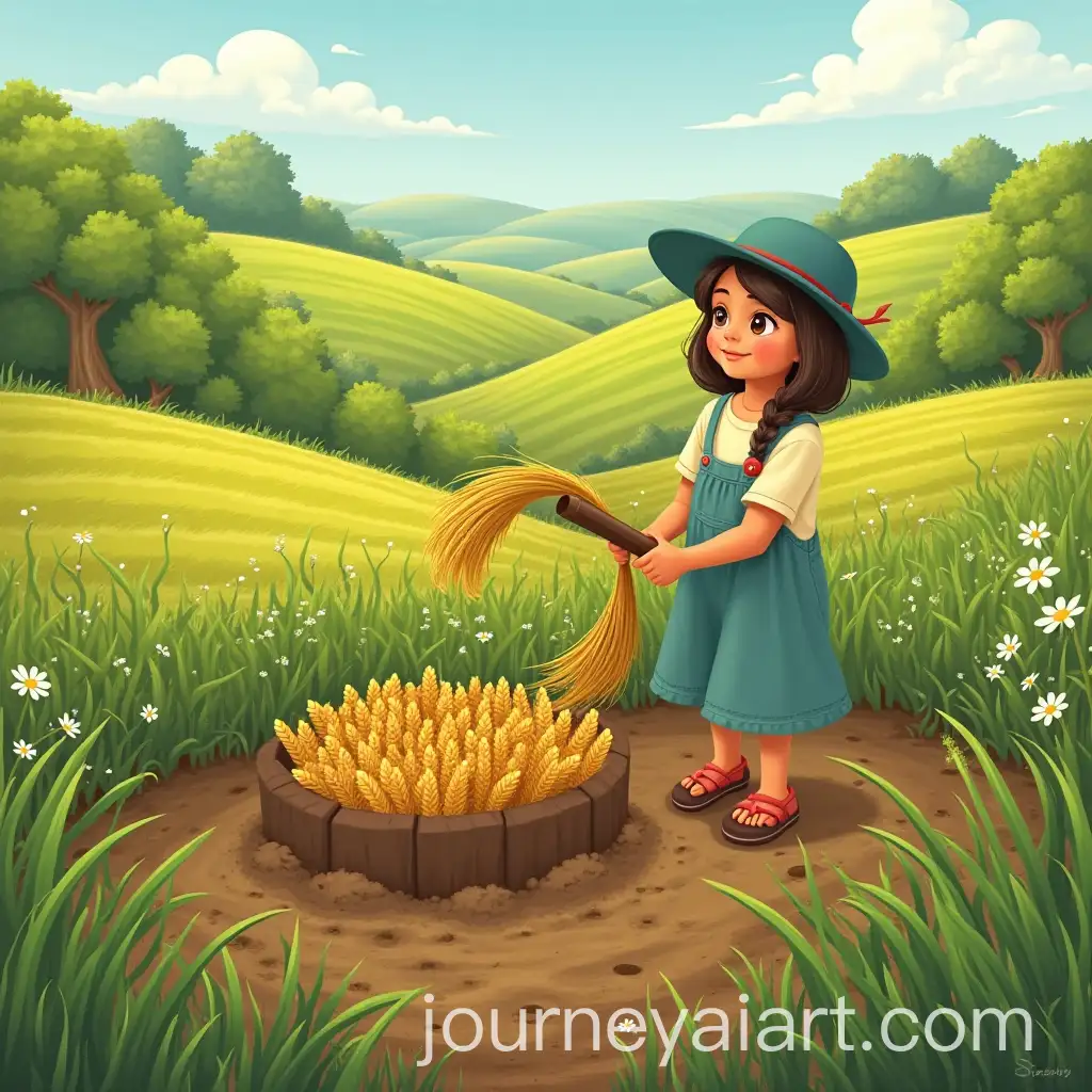 Leila-the-Farm-Girl-Helping-Her-Grandmother-Plant-Wheat-and-Vegetables-in-a-Picturesque-Village