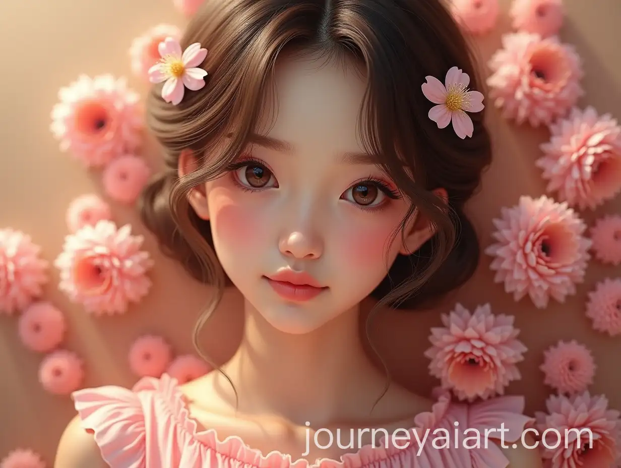 Beautiful-IndonesianWestern-Woman-in-Pink-Dress-Surrounded-by-Gentle-Flowers