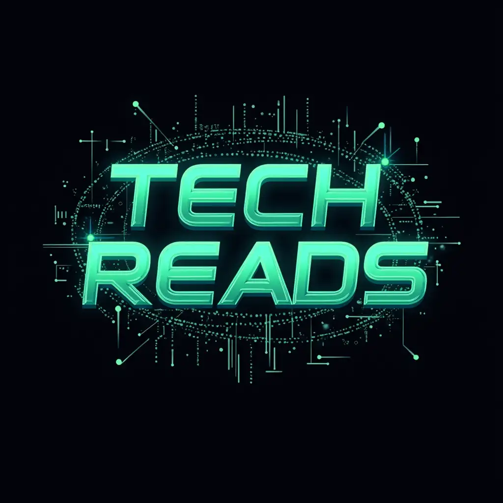 A bold, modern, and tech-inspired graphic design representing the brand 'Tech Reads,' specifically enhanced for display on a T-shirt. The design features a futuristic aesthetic with clean lines, geometric patterns, and sleek typography. The central focus is the brand name 'Tech Reads,' prominently displayed in glowing neon blue and green with a high-tech and dynamic vibe. Surrounding the text are intricate digital circuit patterns, holographic gradients, and abstract data streams, creating a sense of innovation and technology. The layout is optimized to stand out on a black T-shirt, with a balanced composition that emphasizes the brand identity while maintaining a visually striking appearance.