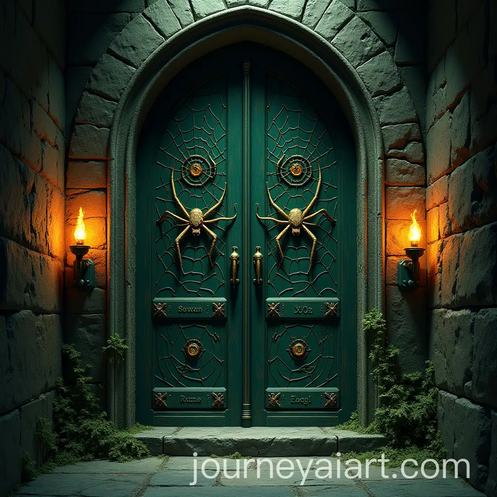 Ancient-Stone-Door-with-Glowing-Spider-Carvings-and-Magical-Runes