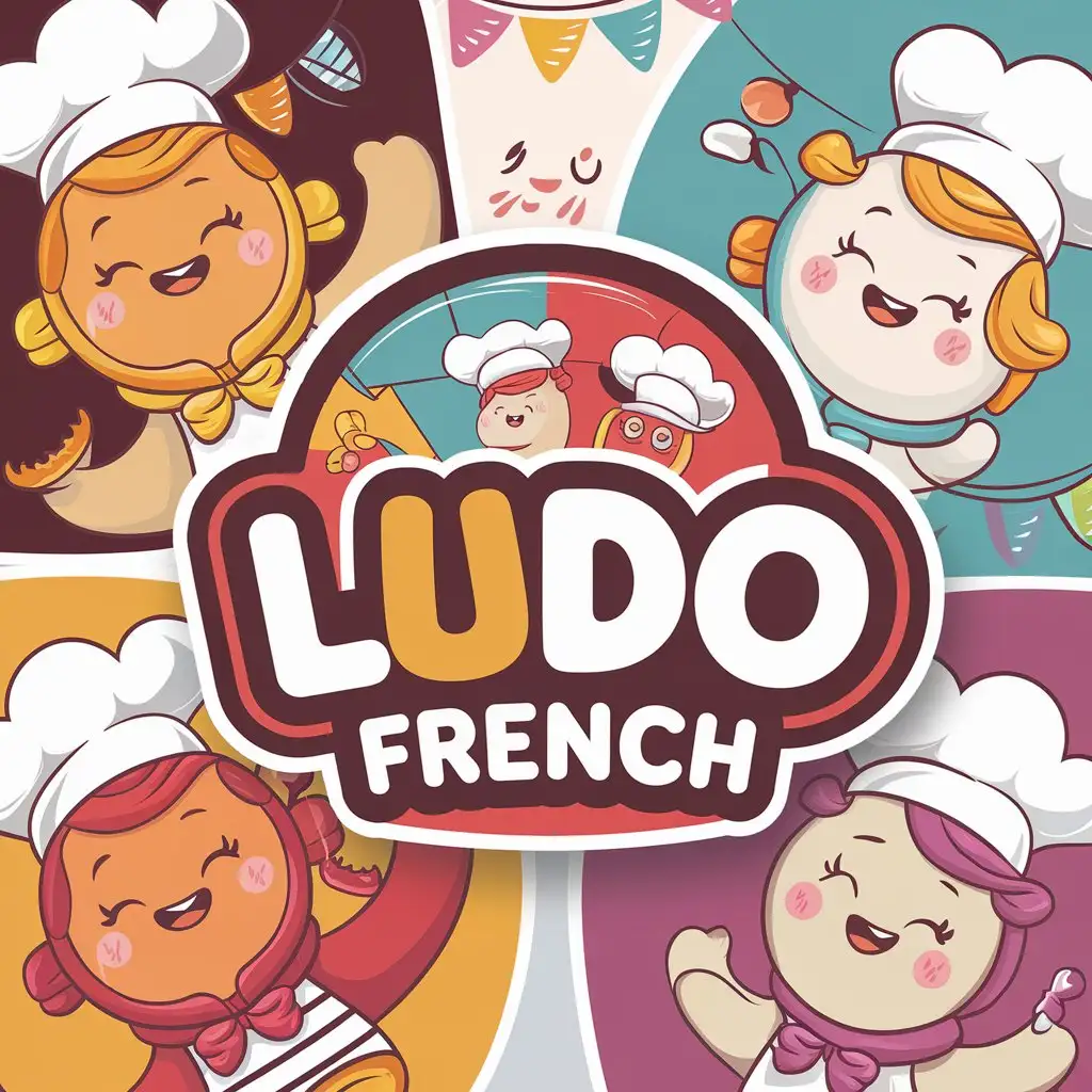 LOGO Design for Ludo French Playful Adorable Characters with Vibrant Colors and Chef Hats