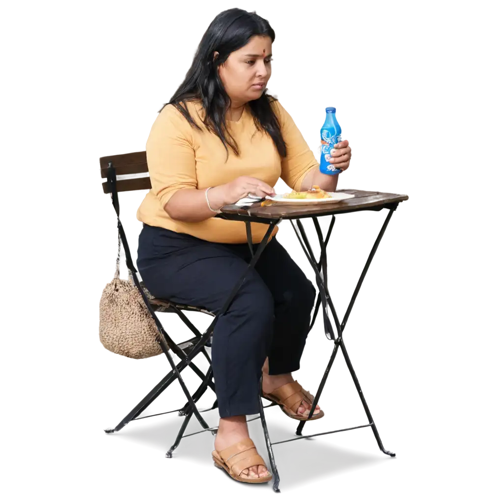 Obese-Indian-Lady-Enjoying-Lunch-HighQuality-PNG-Image-for-Versatile-Use