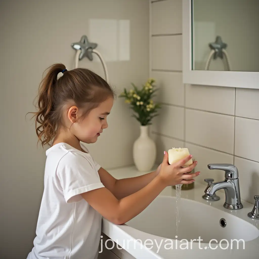 Girl-Changing-Soap-in-a-Bathroom