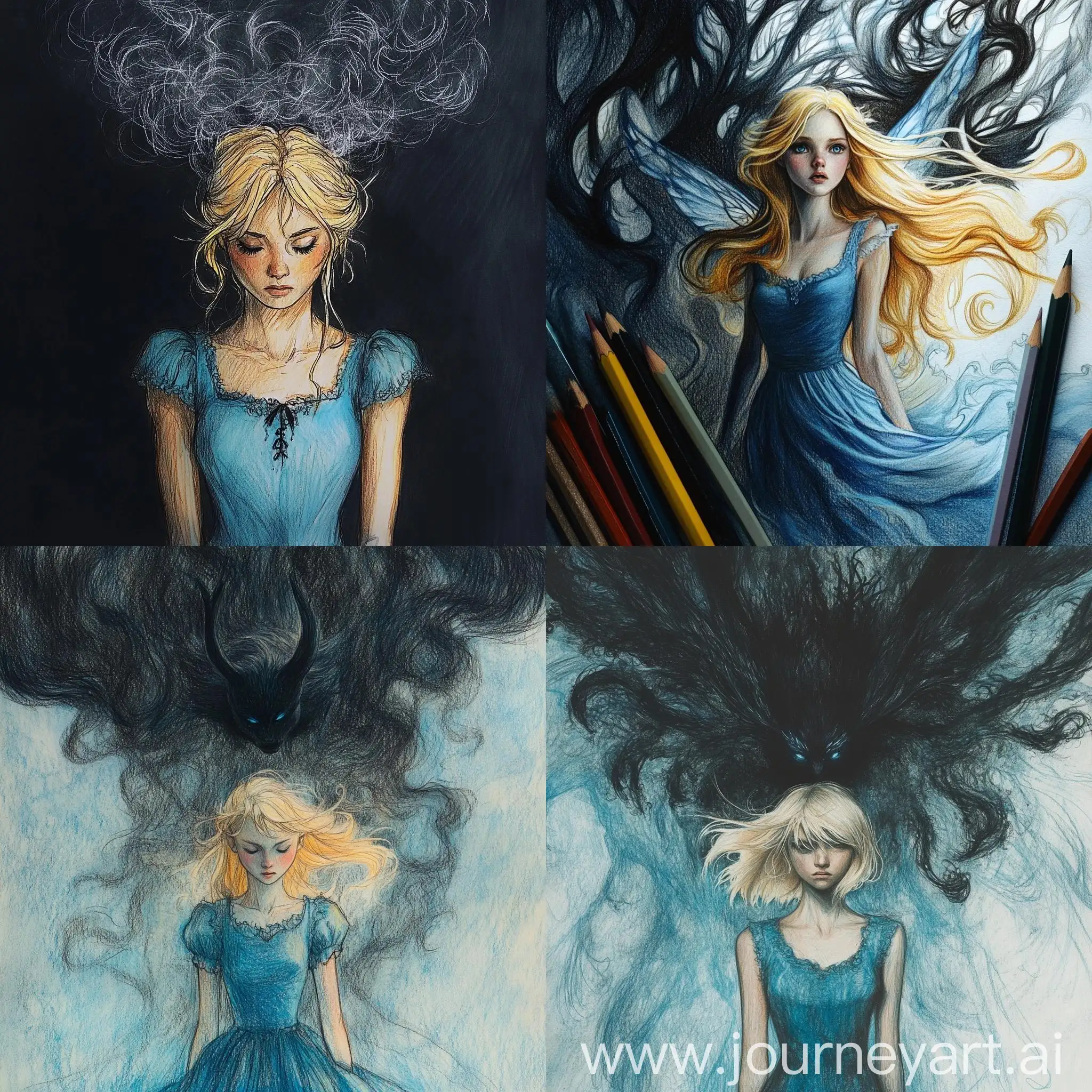 Blonde-Fairy-in-Blue-Dress-Frightened-by-Dark-Fog