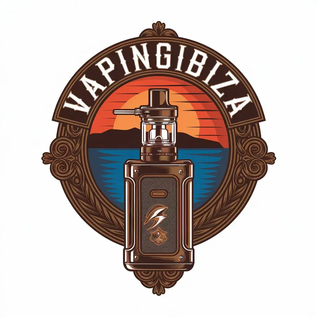 LOGO Design for VapingIbiza Sunset Island Theme with Vape Device Symbol for Nonprofit Industry