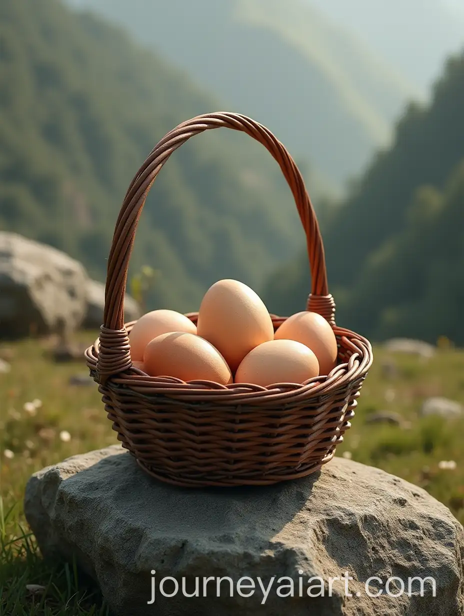 Eggs-in-One-Basket-on-Rock-with-Backup-Basket-Nearby