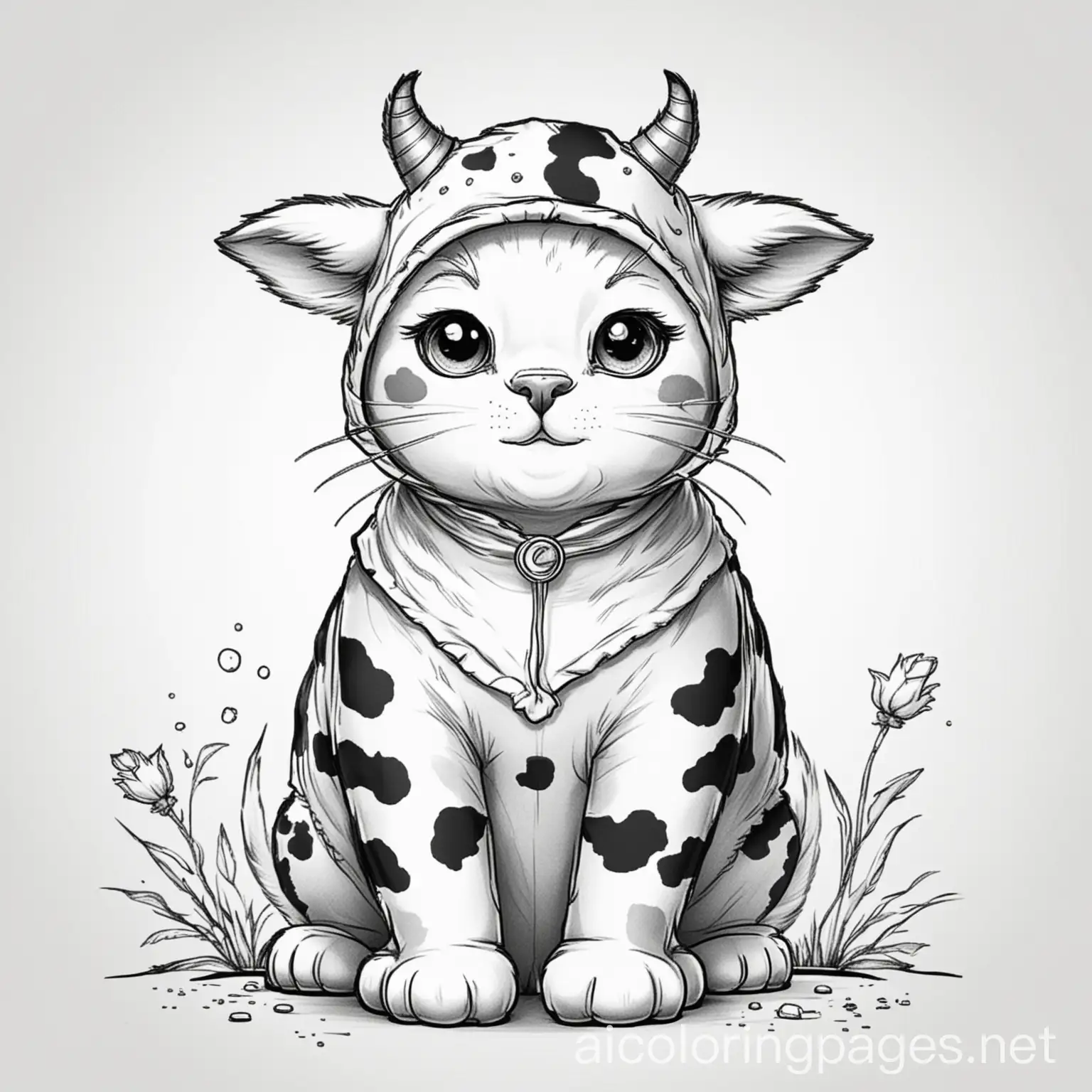 Cat-in-Cow-Costume-Coloring-Page-Simple-Line-Art-for-Kids