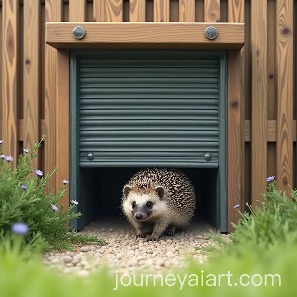 Hedgehog-Passing-Through-Automatic-Garden-Roller-Shutter