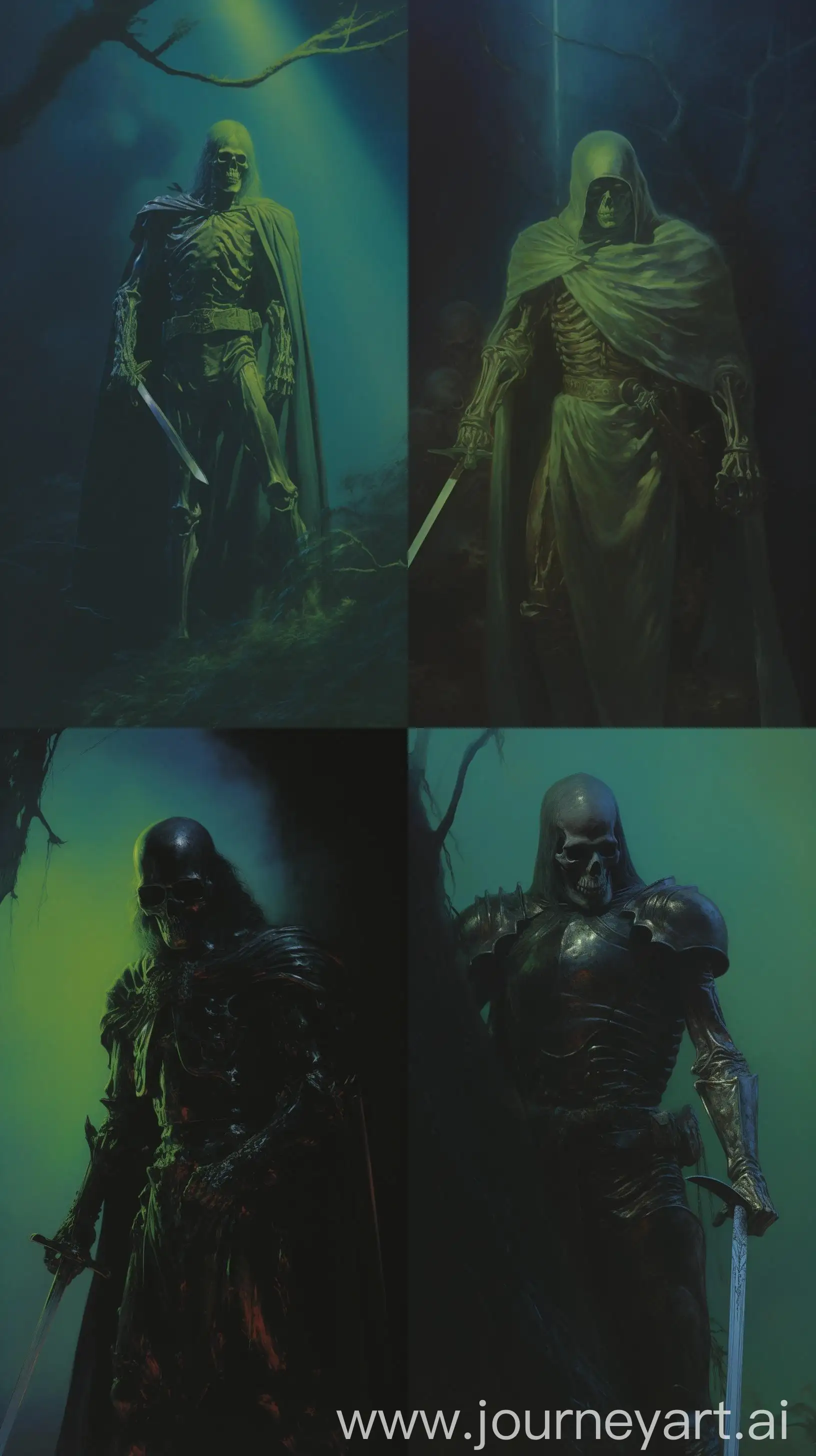 1970s-Dark-Fantasy-Art-of-a-Green-Skull-Knight-Holding-a-Sword