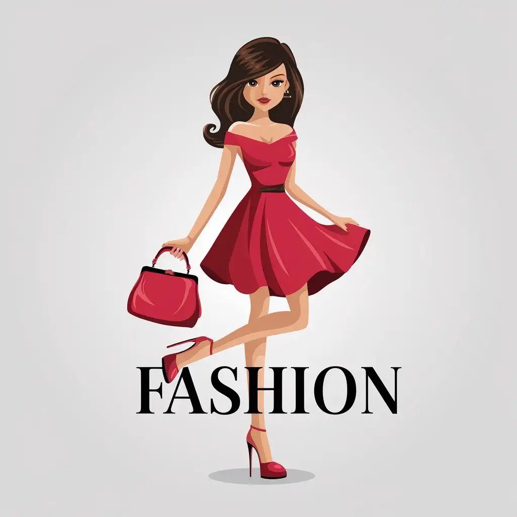 LOGO Design for FASHION Beautiful Girl in Red Dress with Handbag and High Heels