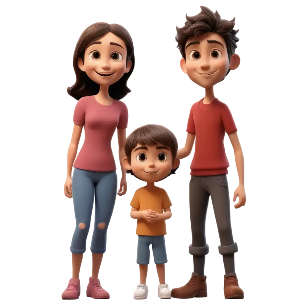 Cartoon-3D-PNG-Image-of-Parents-Child-and-Friends-Vibrant-Family-Scene