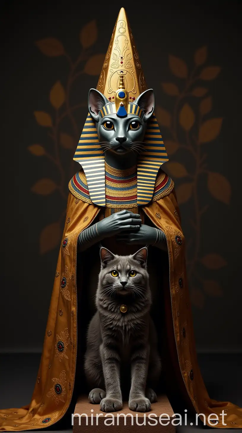 Majestic Pyramids with Royal Pharaohs and Cats Against a Dark Background