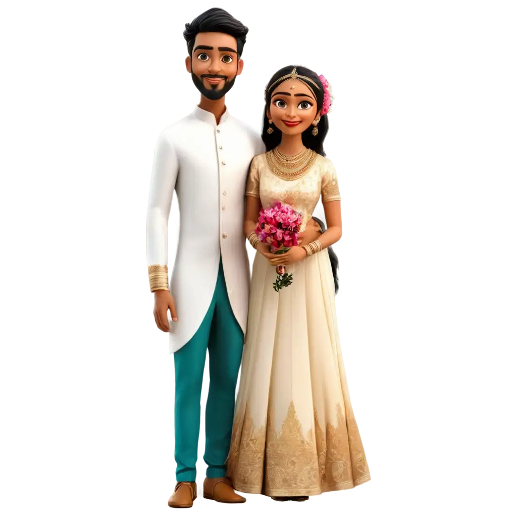 PNG-Bengali-Wedding-Bride-and-Groom-Cartoon-Elegant-and-Joyful-Illustration