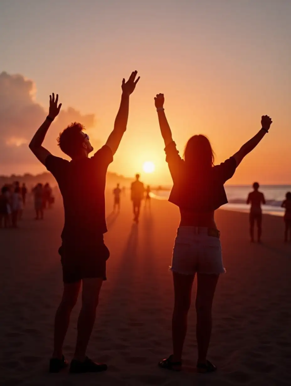 millennials are celebrating at sunset a party at the beach