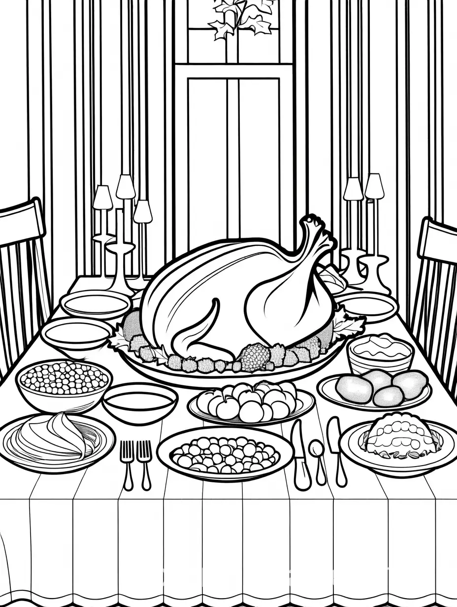 Family-Coloring-Page-Thanksgiving-Dinner-Black-and-White-Line-Art