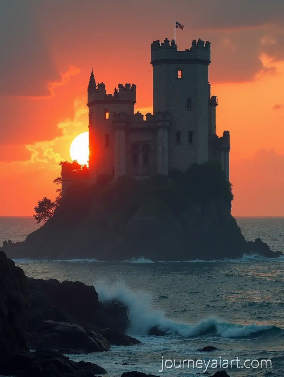 Sunset-Over-Ancient-Castle-Ruins-by-the-Sea-in-BerserkInspired-Art-Style