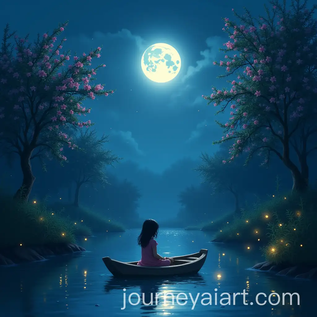 Girl-in-Boat-Under-Full-Moon-on-Mayurakshi-River-Surrounded-by-Fireflies