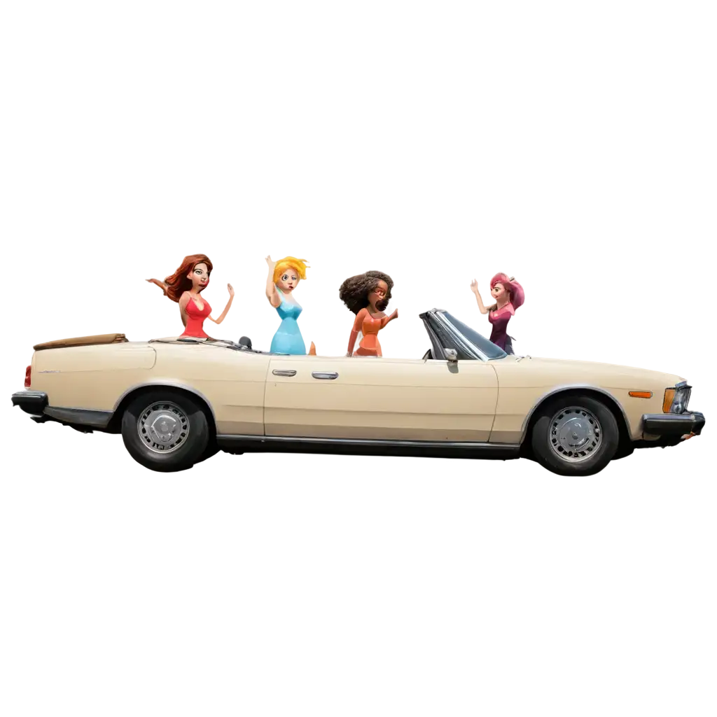 CartoonStyle-PNG-Image-of-Friends-Waving-Goodbye-in-a-Convertible-Against-a-City-Background