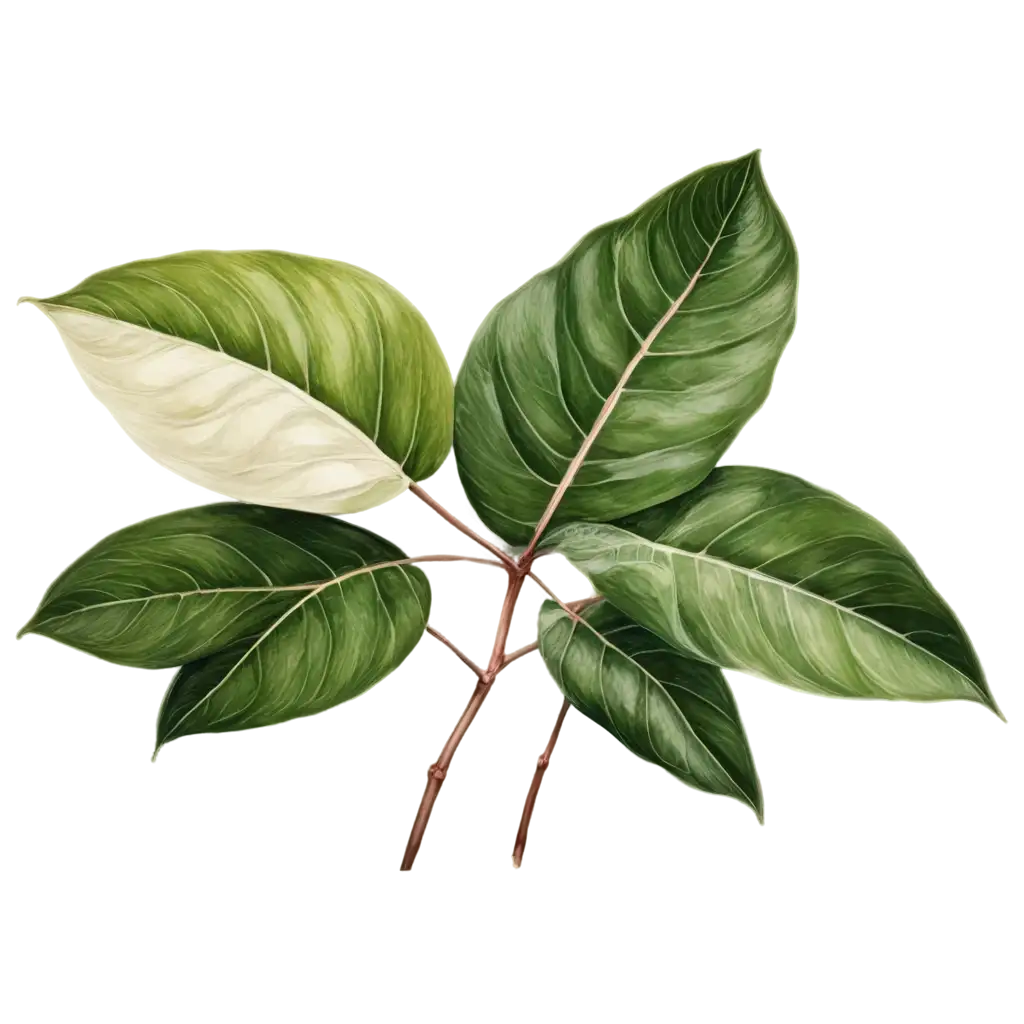 HighResolution-PNG-Botanical-Illustration-of-Ficus-Elastica-Leaves-with-Variegated-Green-and-Cream-Colors