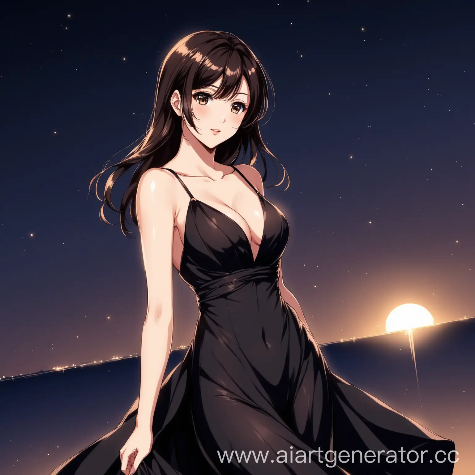 Elegant-Anime-Lady-in-Evening-Dark-Dress-Brunette-with-Graceful-Form