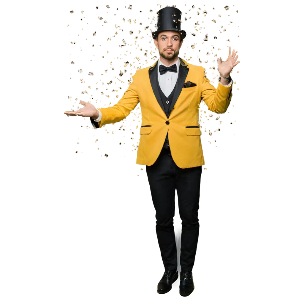 Magician-with-Yellow-Cloak-Making-Little-Yellow-Boxes-Rain-PNG-Image