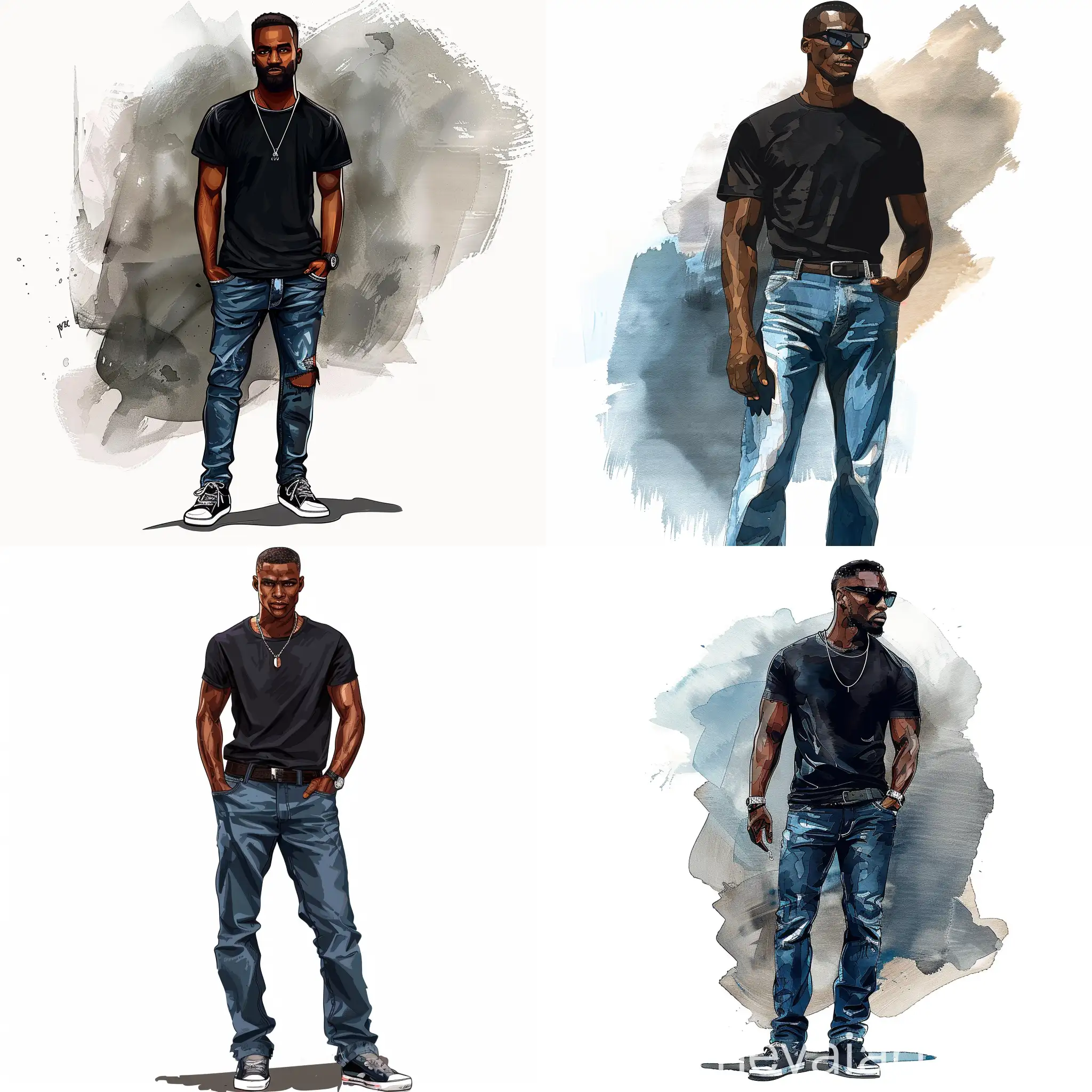 Fashion-Illustration-of-Black-Man-in-Casual-Spring-Summer-Collection