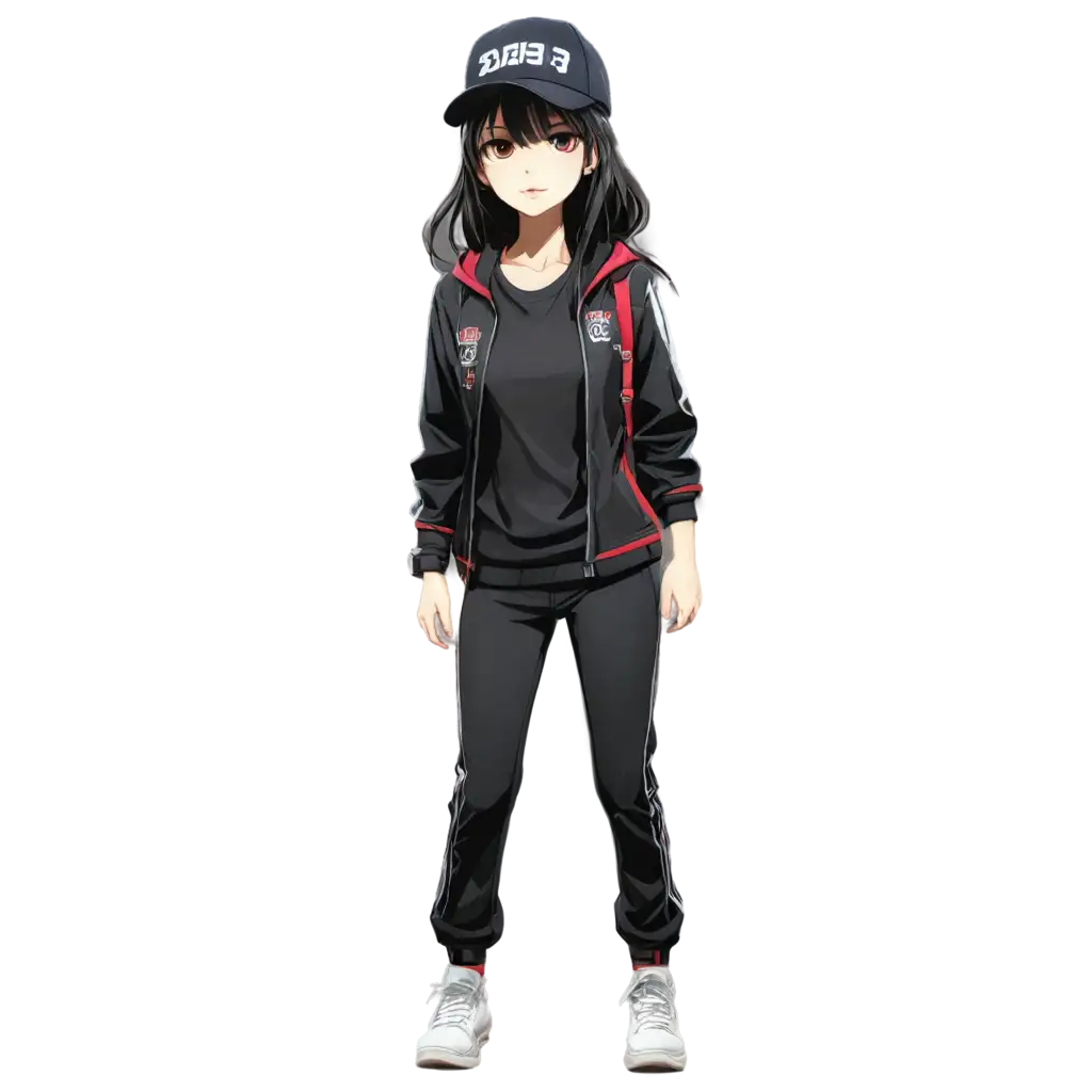 Anime-Girl-PNG-Stylish-Japanese-Fashion-Ensemble-with-Tshirt-Jacket-Pants-Shoes-Hat-and-Sunglasses