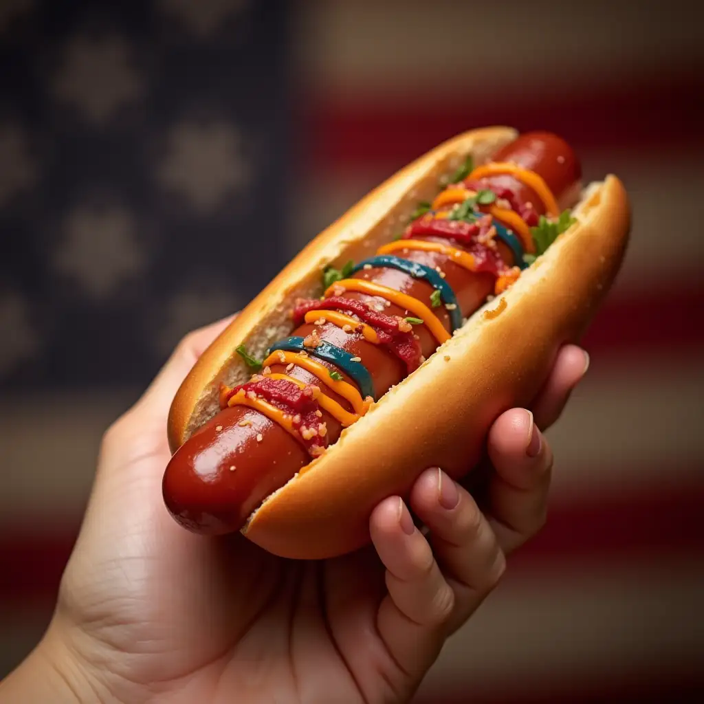 patriotic sausage in hand