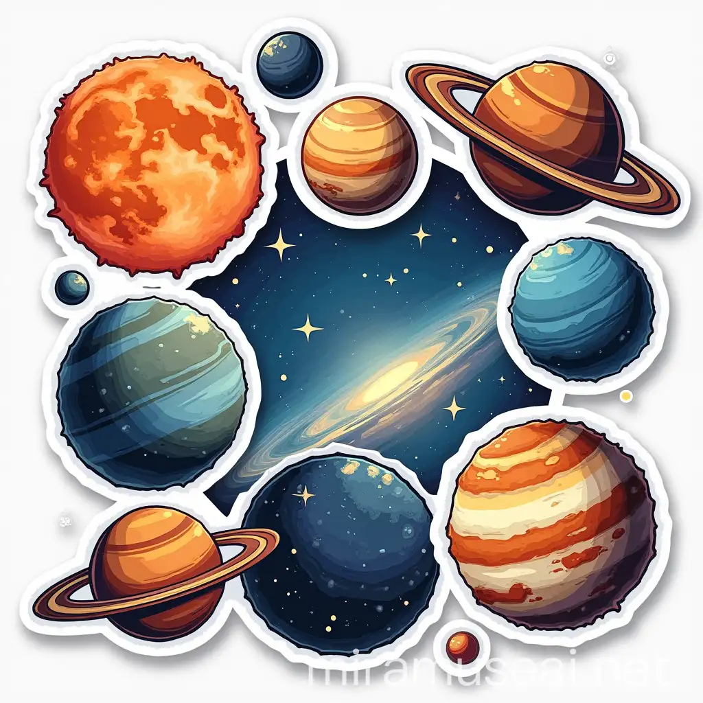 Rare Astronomical Events Stickers Vibrant Illustrations of Planetary Alignments and Supermoons