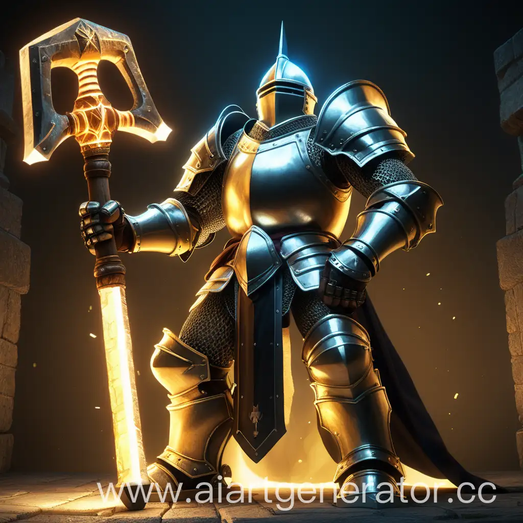 Knight-in-Glowing-Armor-Wielding-Giant-Hammer