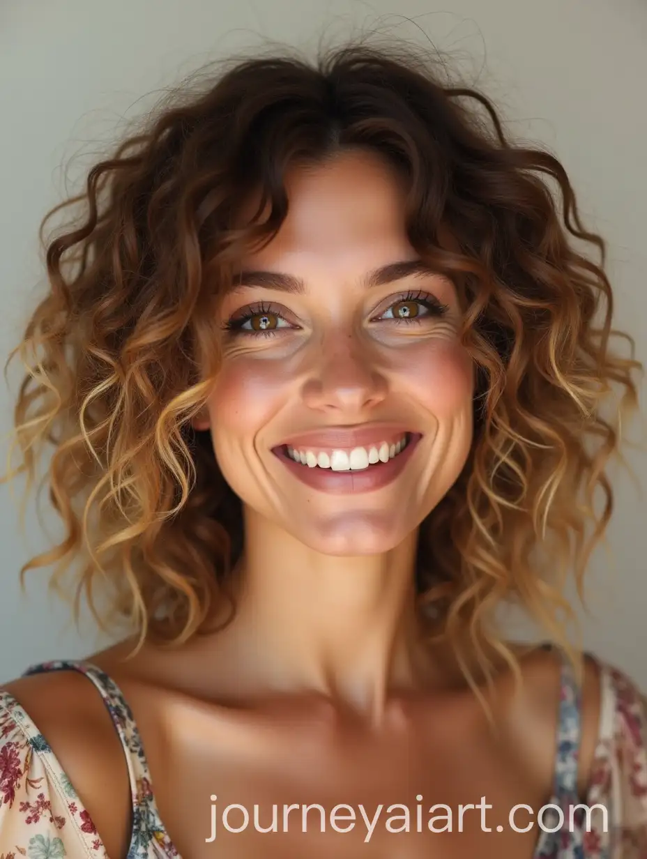 Attractive-Smiling-Woman-with-Brown-Curly-Hair-and-Blonde-Tips