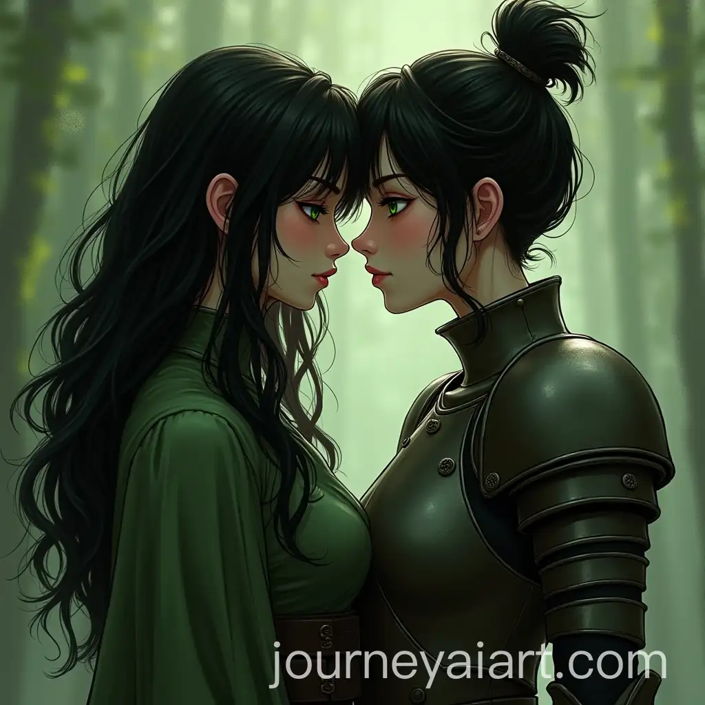 Female-Witch-and-Female-Knight-Sharing-a-Kiss