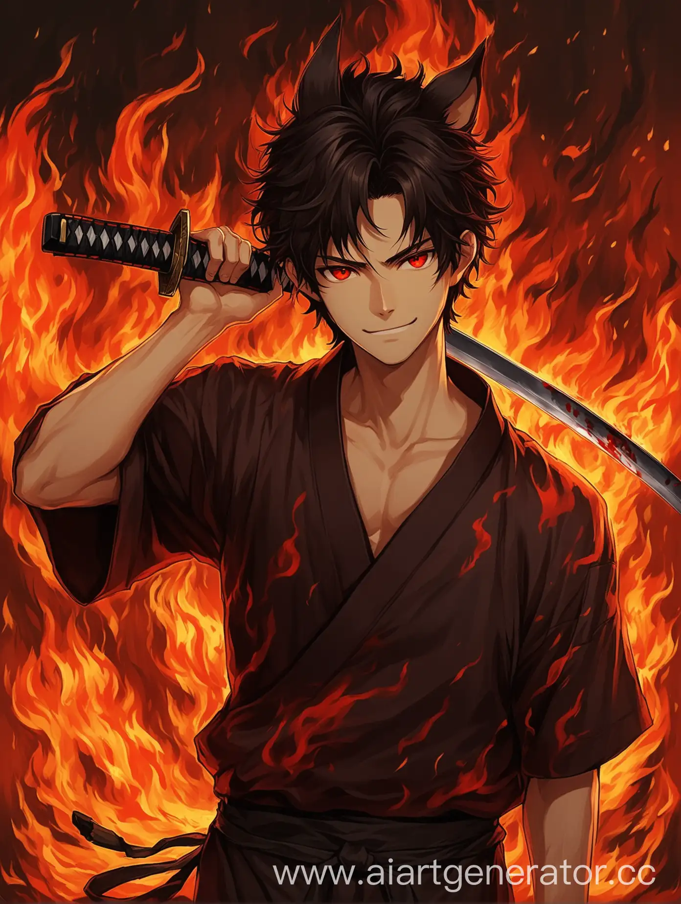 Mysterious-Korean-Boy-with-Katana-in-Fiery-Background