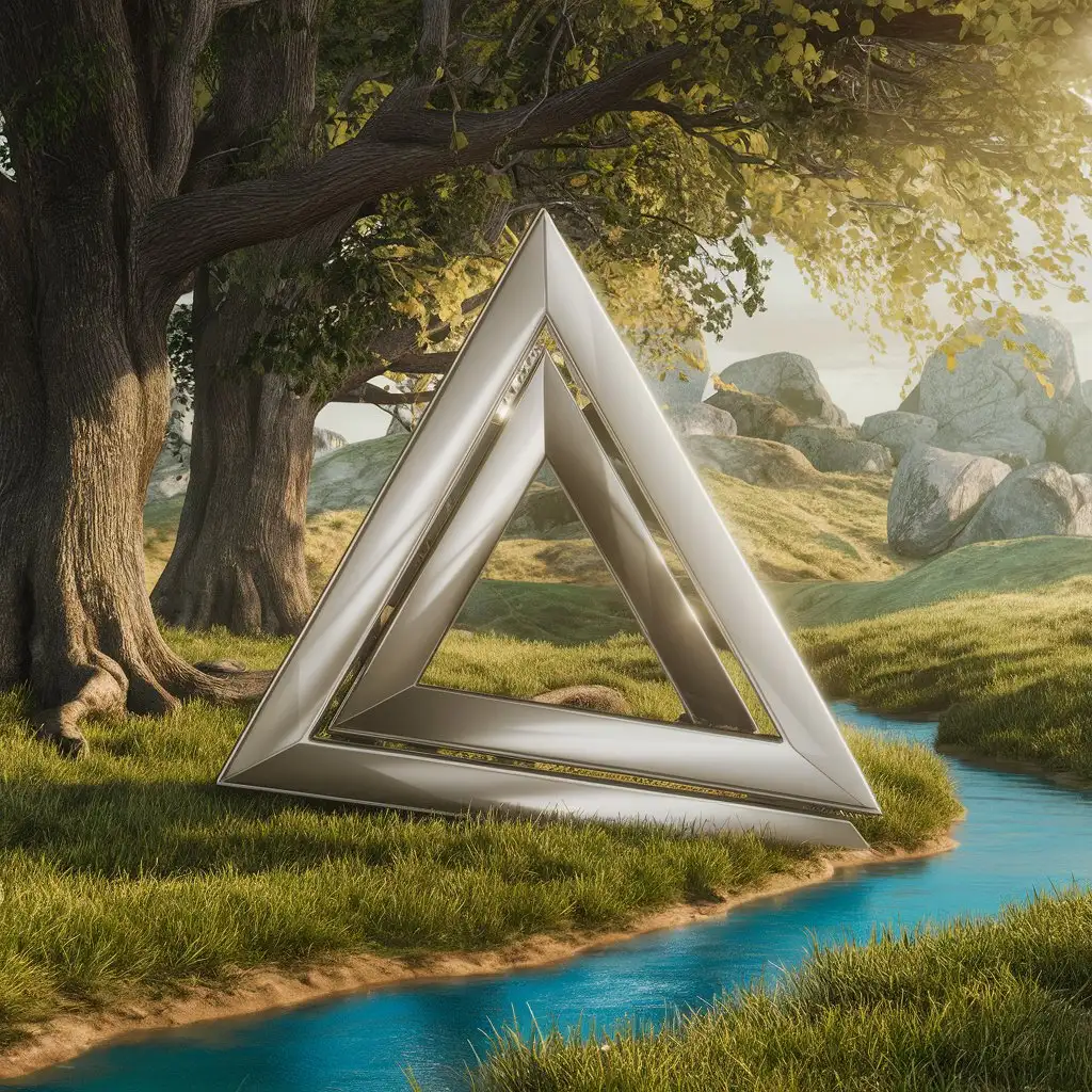 Abstract-3D-Triangle-Sculpture-in-Natural-Environment