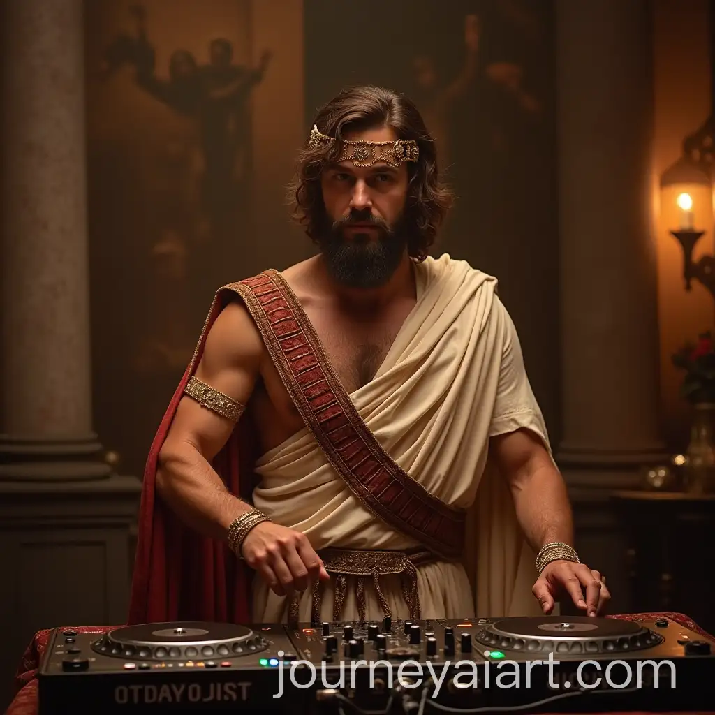 Ancient-Greek-Party-with-DJ-in-Period-Clothing