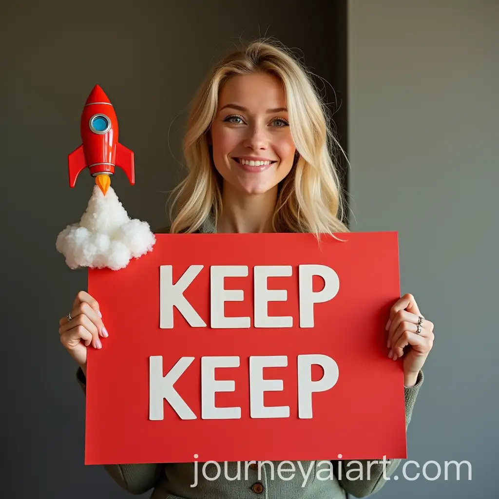 Blonde-Woman-Holding-Red-Rocket-Sign