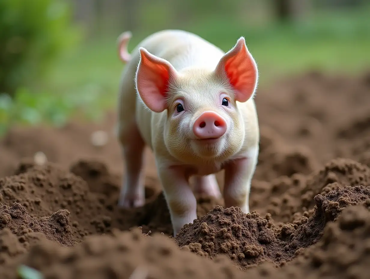 Pig digging the soil