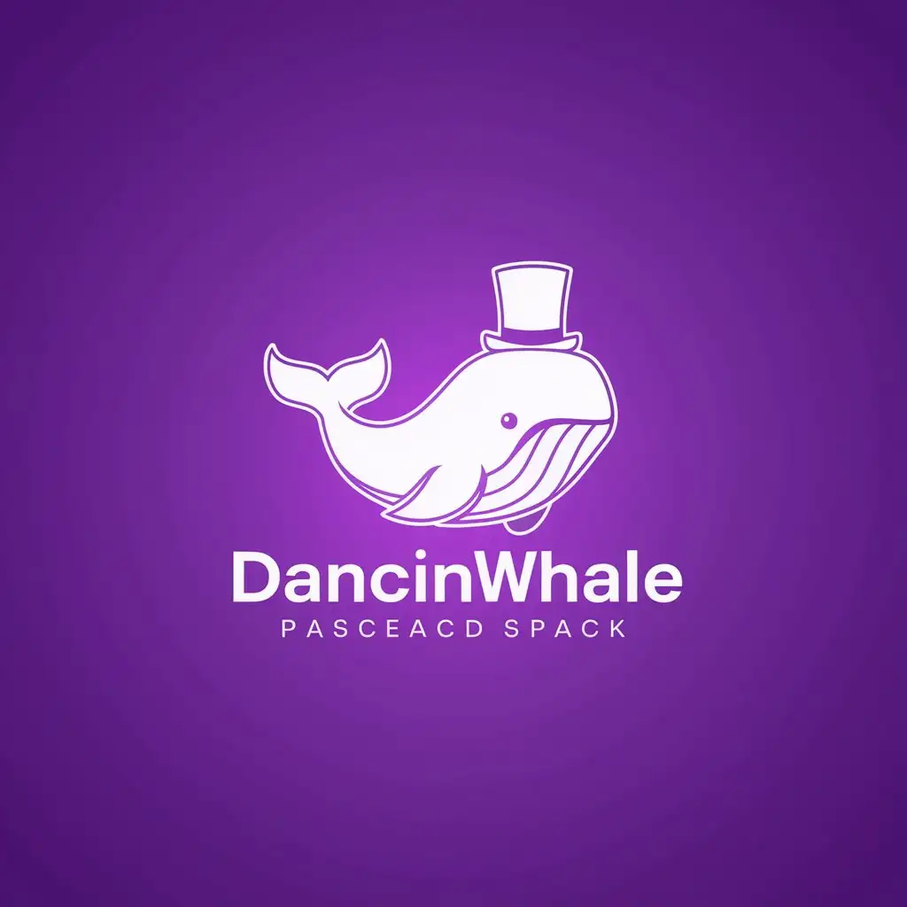 a logo design,with the text "DancinWhale", main symbol:White whale with a top hat. Whale in purple space,Minimalistic,be used in Others industry,clear background