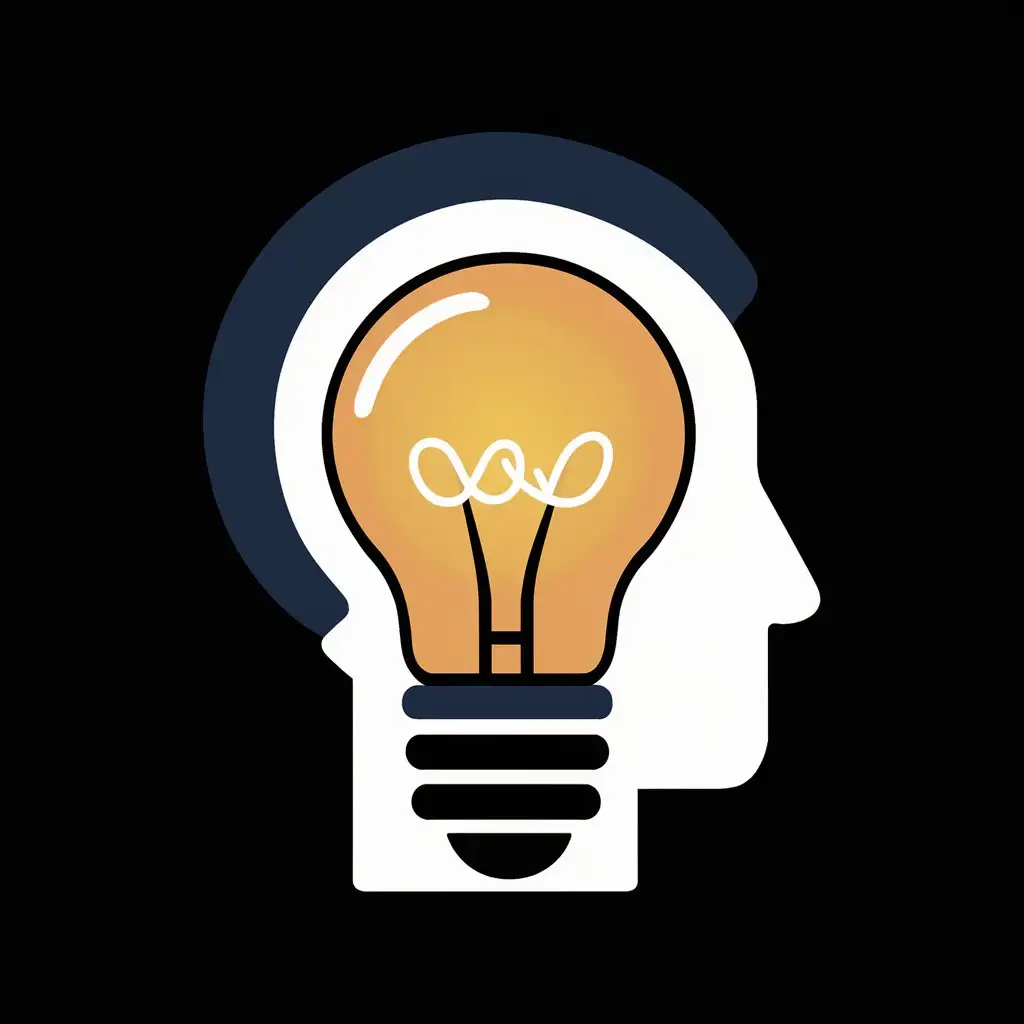 Vector Light Bulb Icon on Human Head Silhouette