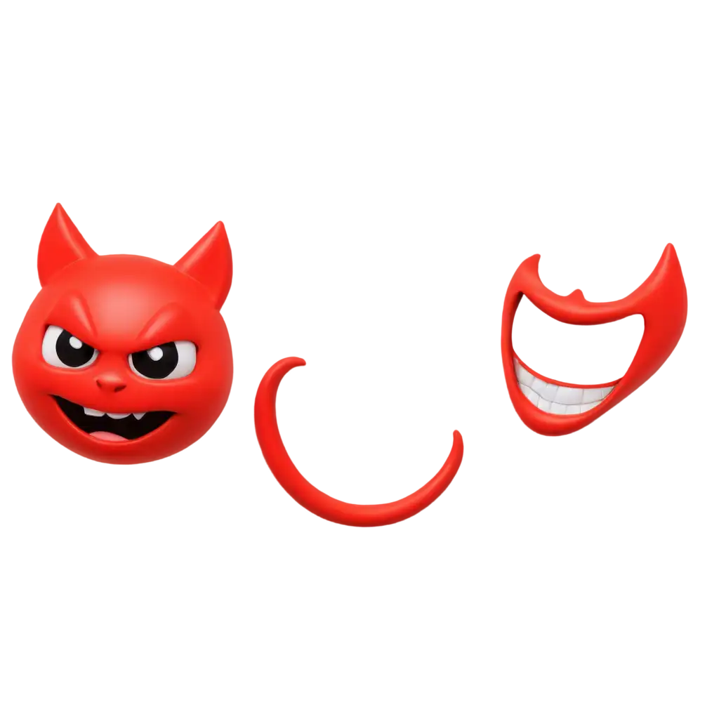 Emoji head of bright red little devil smiling