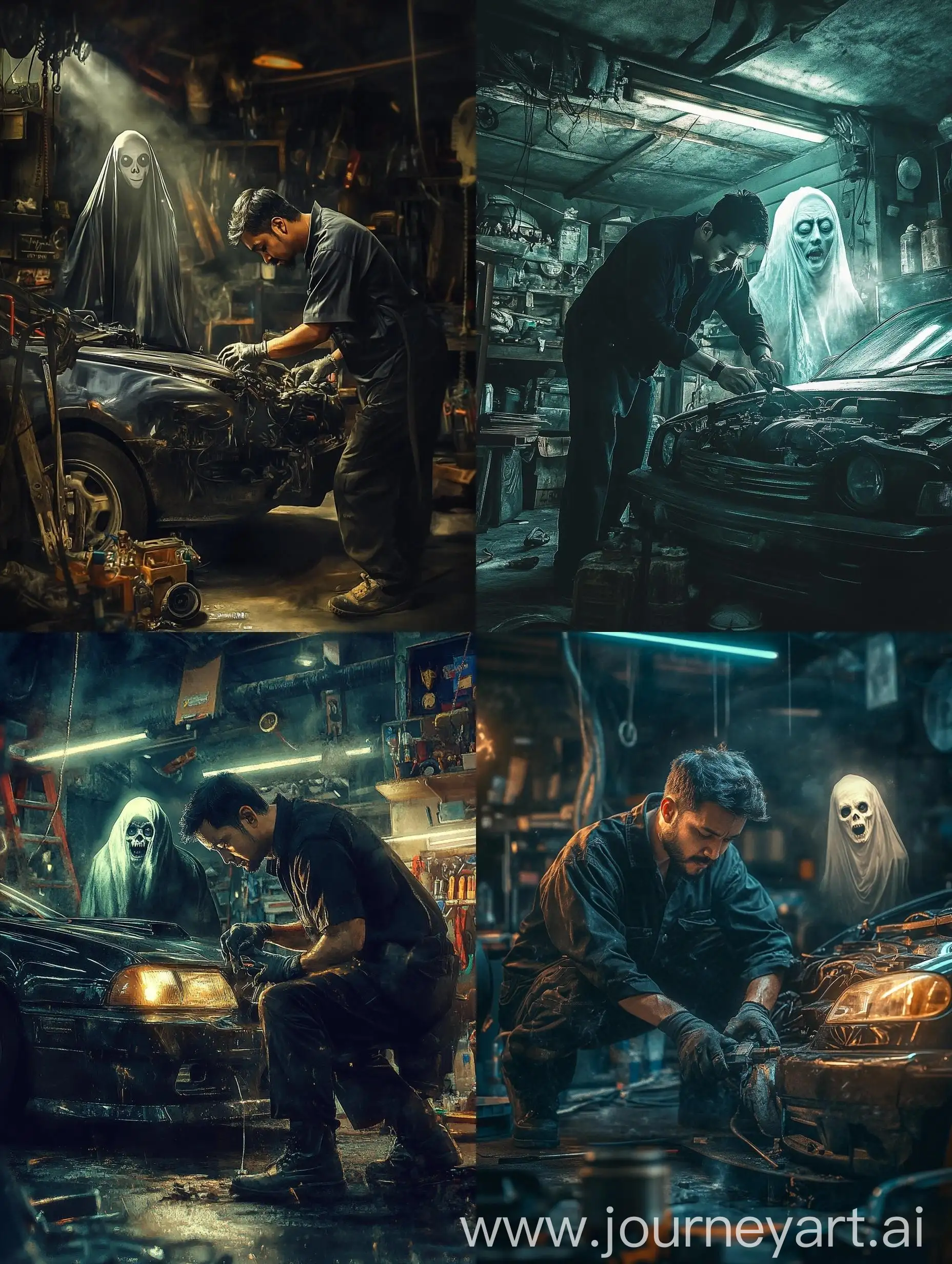 Malay-Male-Mechanic-Repairing-Car-in-Haunted-Workshop