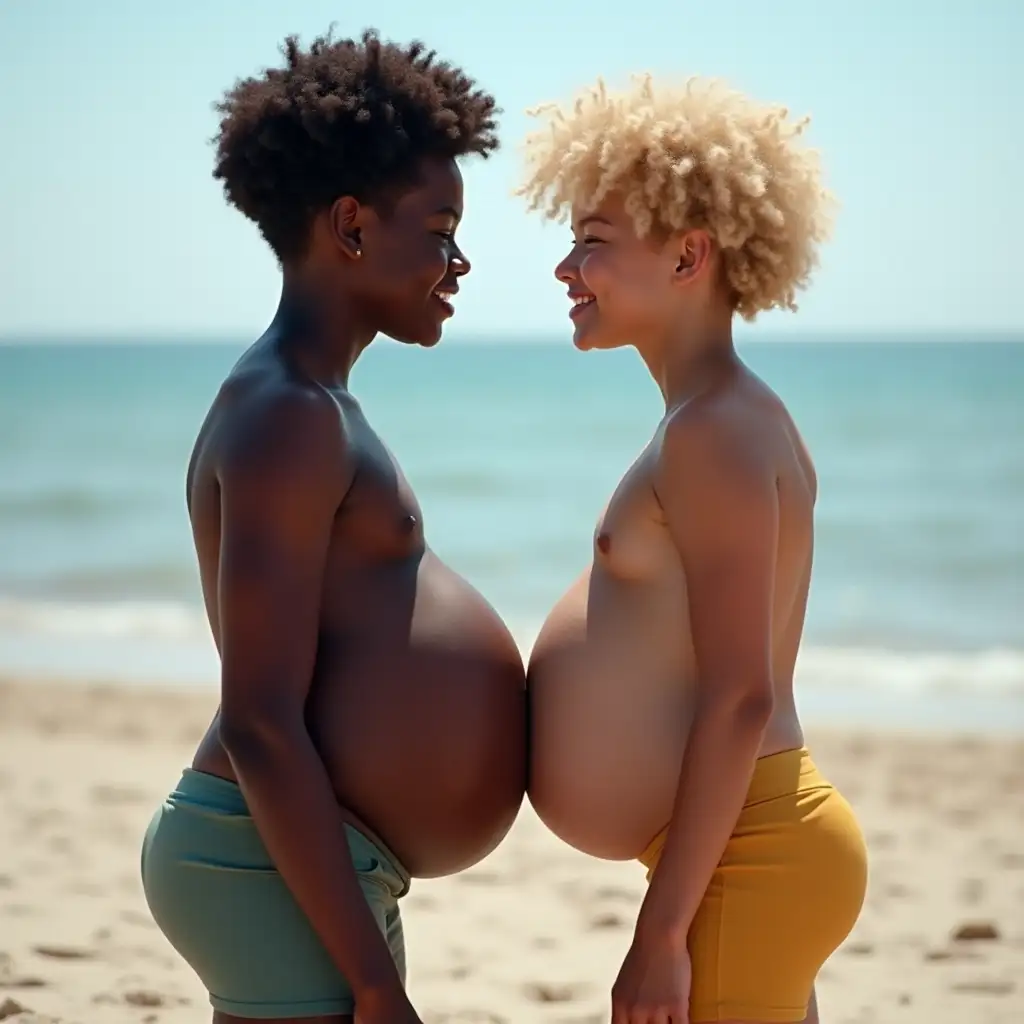 Two-Smiling-Boys-at-the-Beach-with-Inflated-Bellies-Side-View