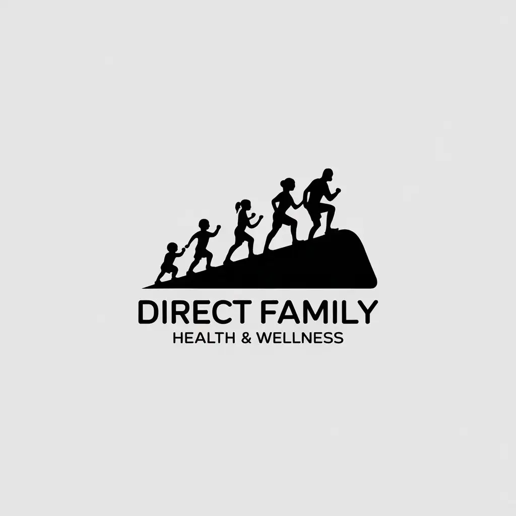 LOGO Design for Direct Family Health Wellness Minimalistic Silhouette of Family Exercising Uphill in Sports Fitness Industry