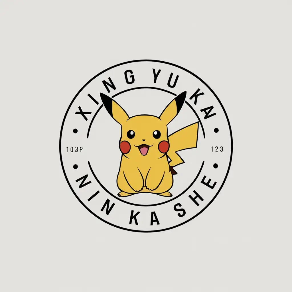 a vector logo design,with the text "Xing Yu Ka She", main symbol:Pikachu,Moderate,be used in Others industry,clear background