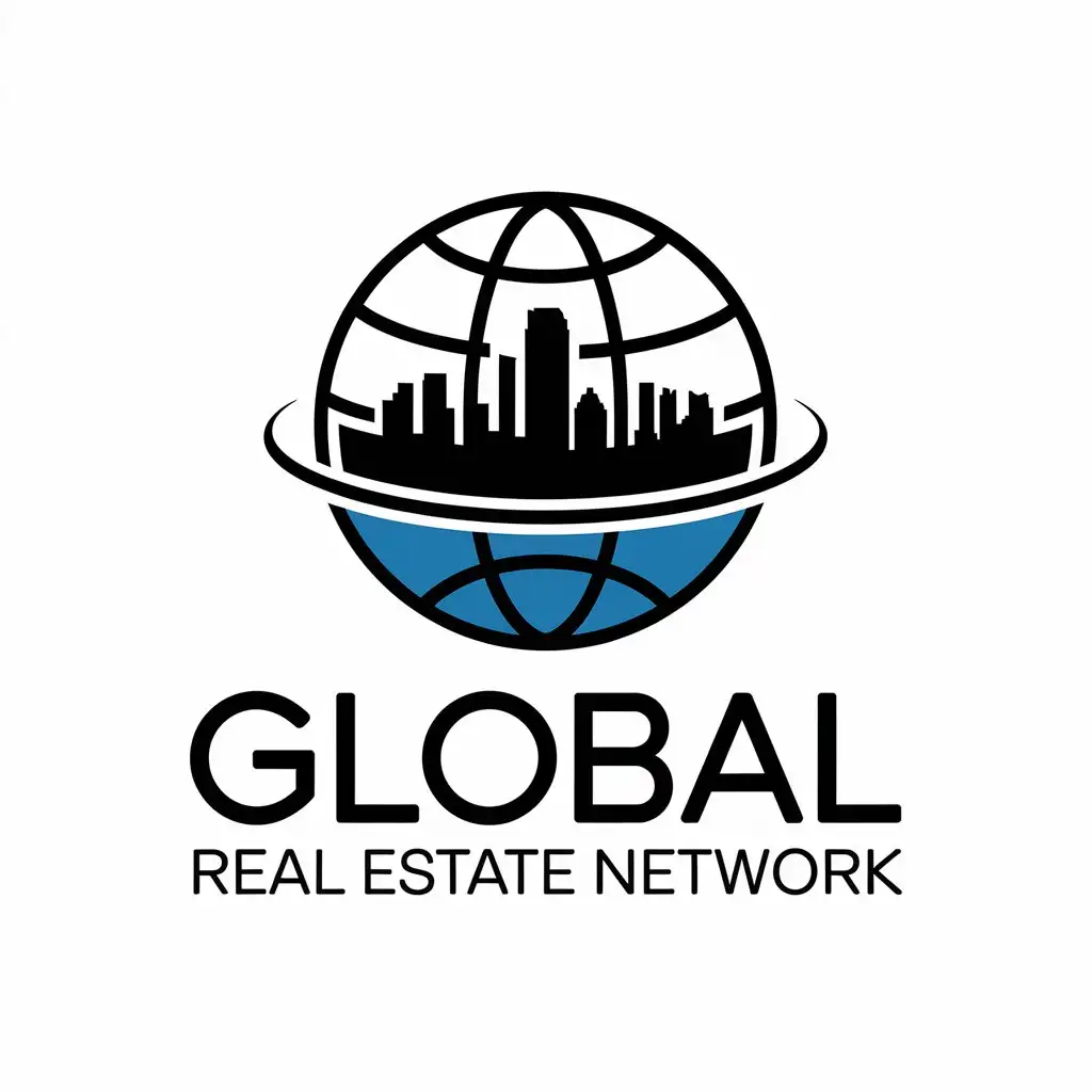 LOGO Design for Global Real Estate Network Globe with City Skyline and Bold Modern Typography