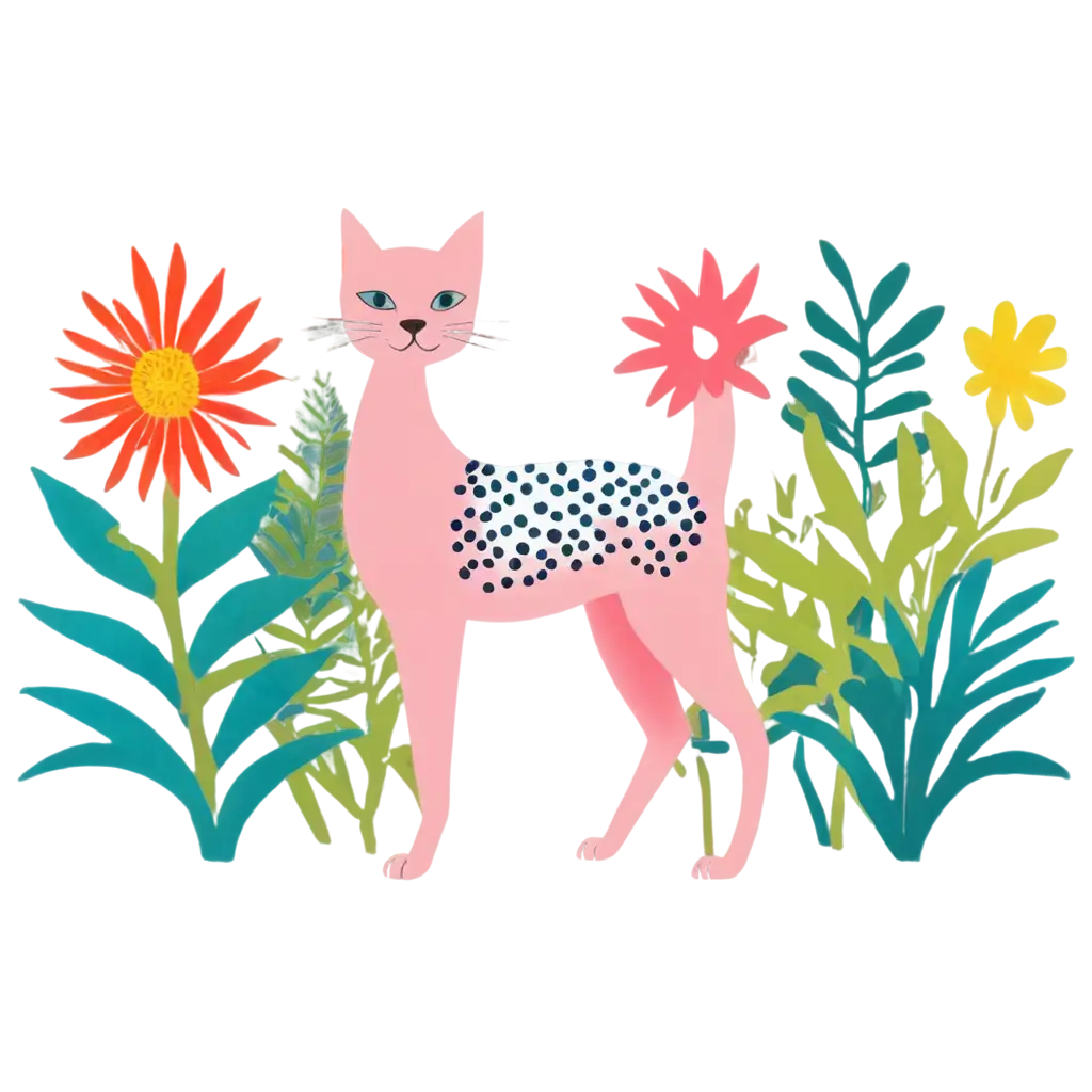 Whimsical-Risograph-Print-Design-PNG-Poster-Cat-in-Tropical-Jungle