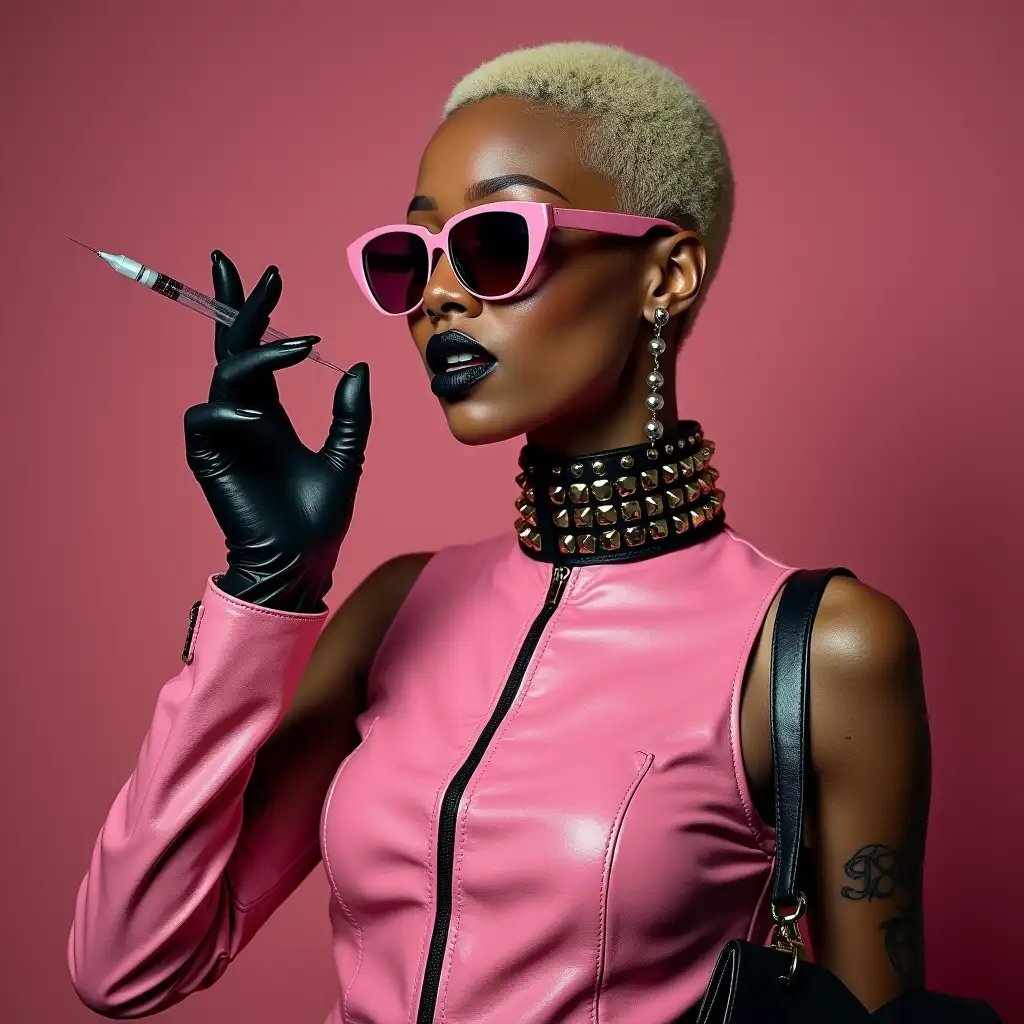 African-Woman-in-Pink-Leather-Sissy-Outfit-with-Bold-Accessories-and-Teasing-Expression